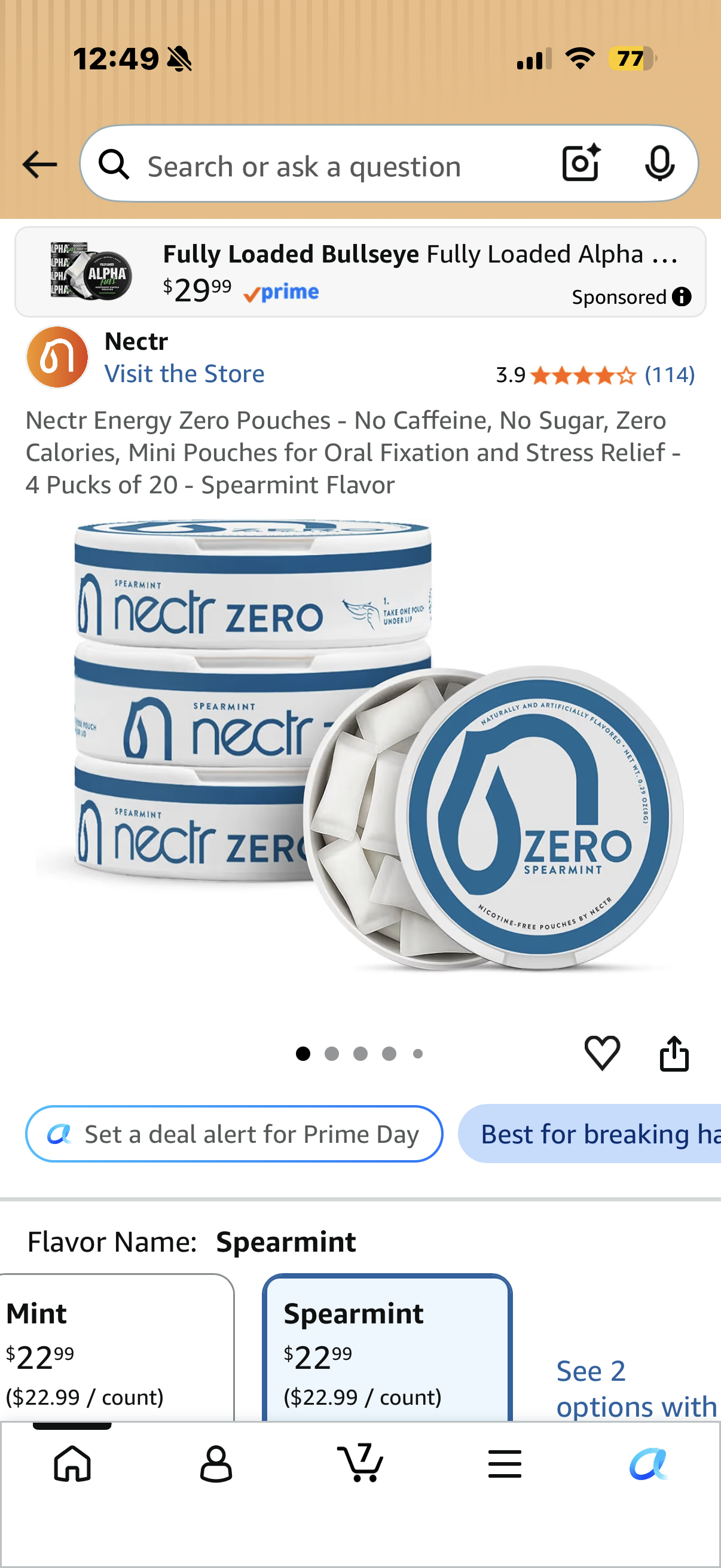 Nectr Energy Zero Pouches - No Caffeine, No Sugar, Zero Calories, Mini Pouches for Oral Fixation and Stress Relief - 4 Pucks of 20 - Spearmint Flavor