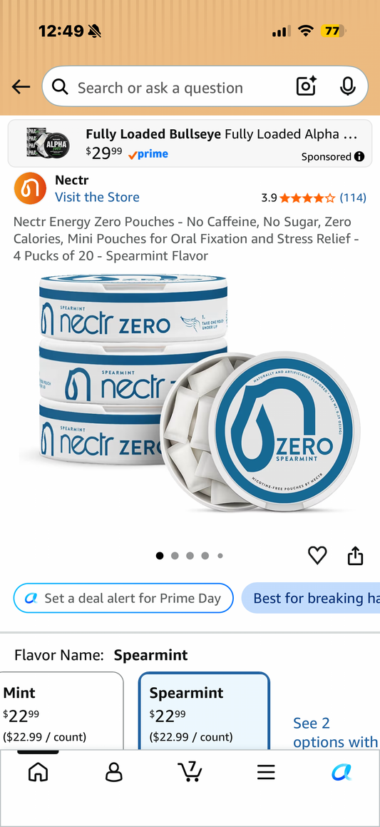 Nectr Energy Zero Pouches - No Caffeine, No Sugar, Zero Calories, Mini Pouches for Oral Fixation and Stress Relief - 4 Pucks of 20 - Spearmint Flavor