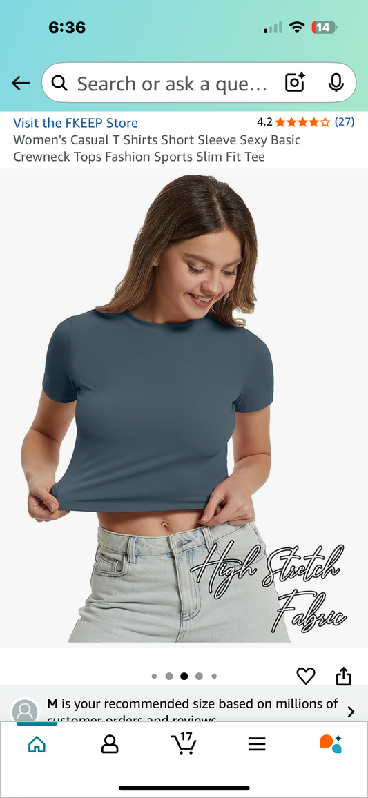 Women's Casual T Shirt, Short Sleeve Sexy Basic Crewneck Top, Slim Fit Tee (Size Small)