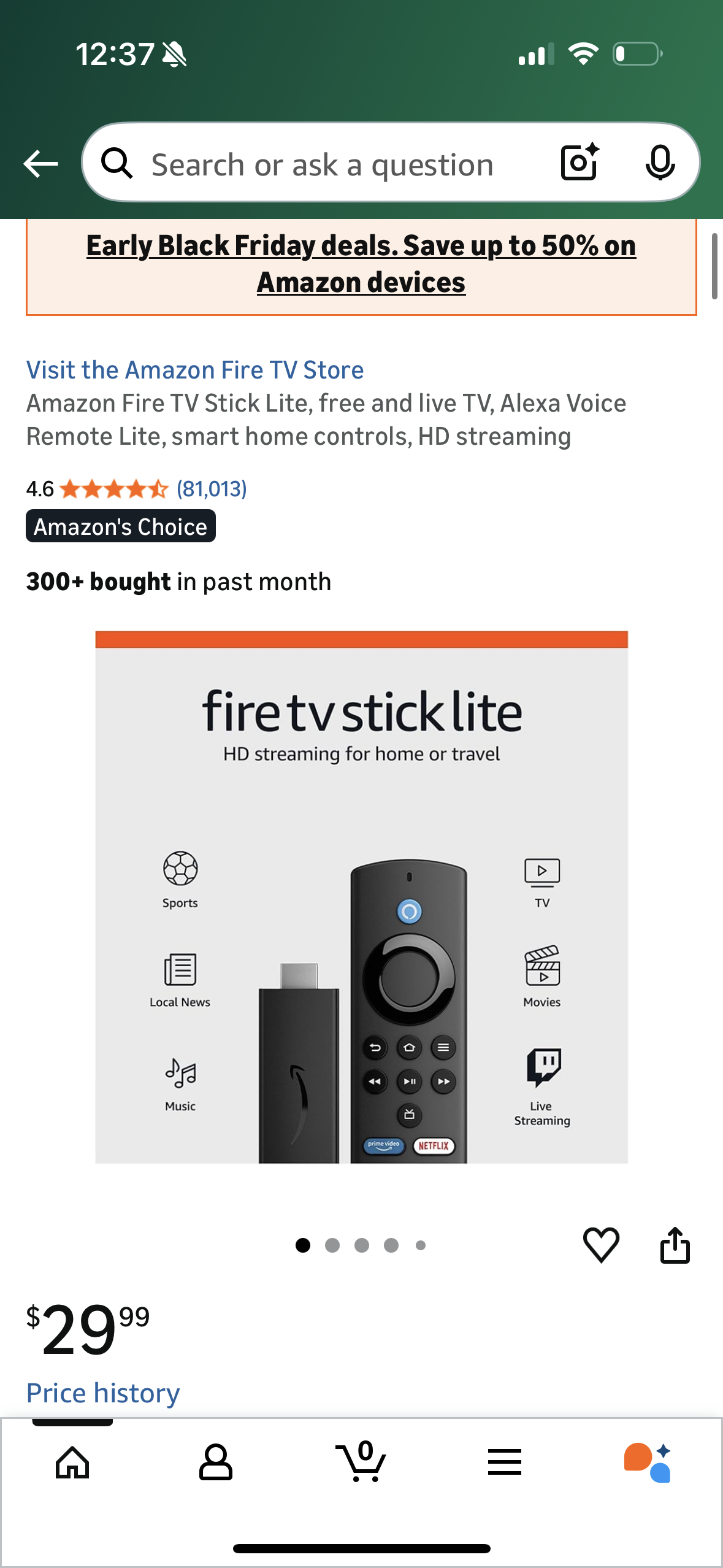 Amazon Fire TV Stick Lite, free and live TV, Alexa Voice Remote Lite, smart home controls, HD streaming