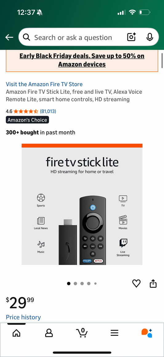Amazon Fire TV Stick Lite, free and live TV, Alexa Voice Remote Lite, smart home controls, HD streaming