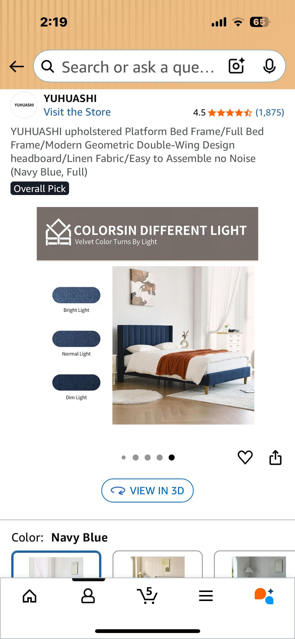 YUHUASHI Full Size upholstered Platform Bed  Bed Frame, Modern Geometric Double-Wing Design headboard/Linen Fabric/Easy to Assemble no Noise (Navy Blue, Full) (B1131)