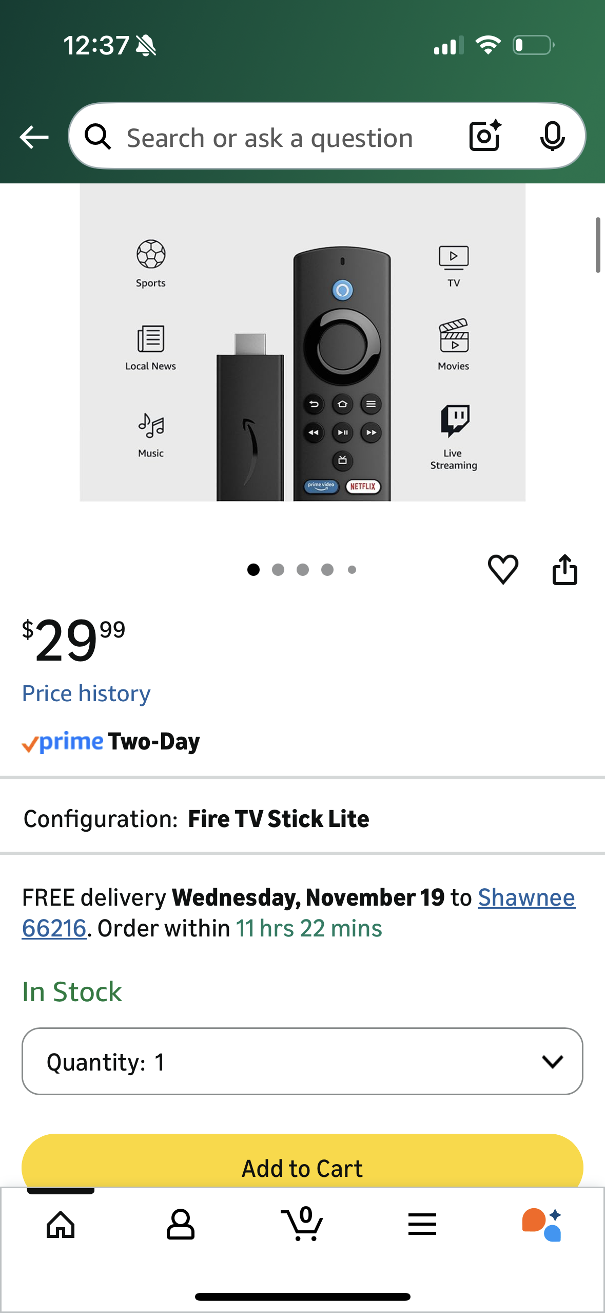 Amazon Fire TV Stick Lite, free and live TV, Alexa Voice Remote Lite, smart home controls, HD streaming