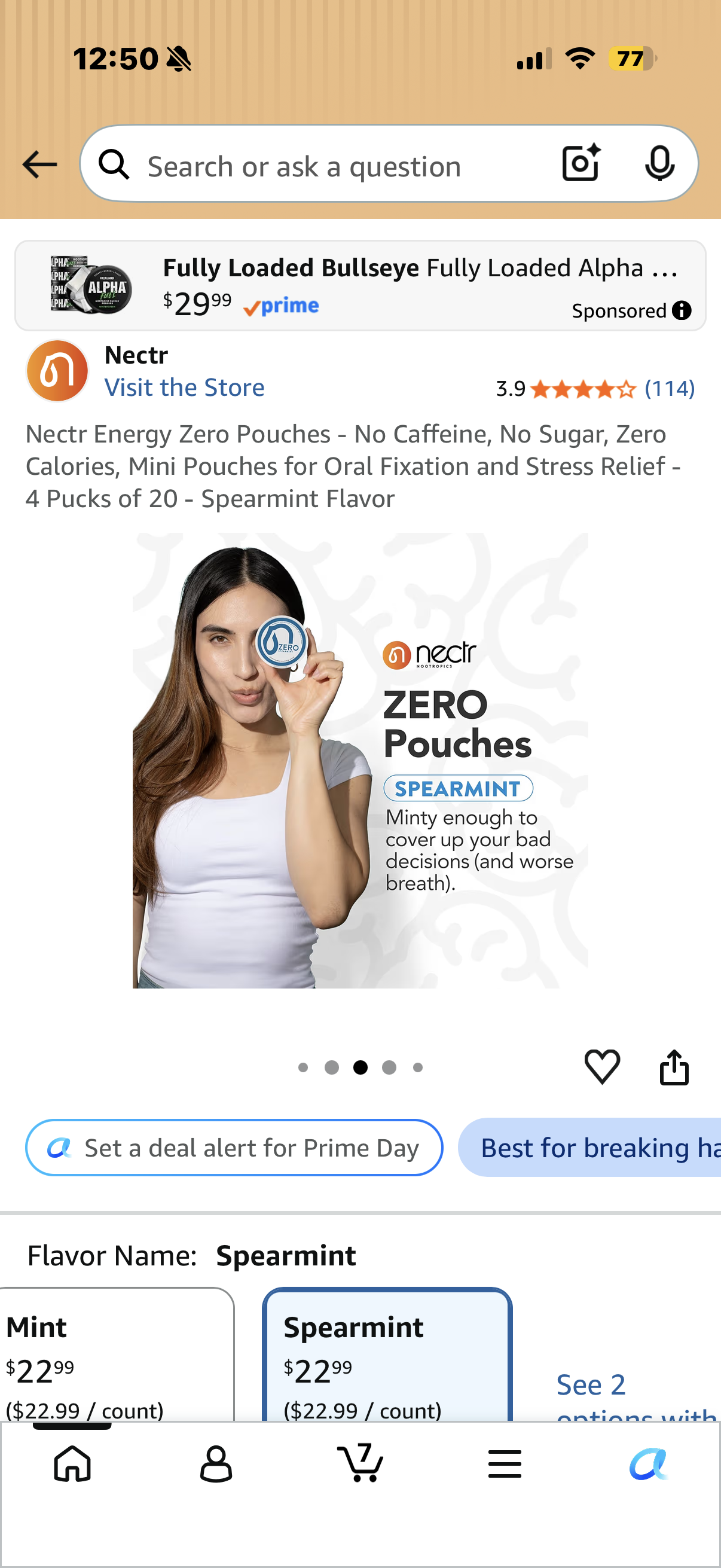 Nectr Energy Zero Pouches - No Caffeine, No Sugar, Zero Calories, Mini Pouches for Oral Fixation and Stress Relief - 4 Pucks of 20 - Spearmint Flavor