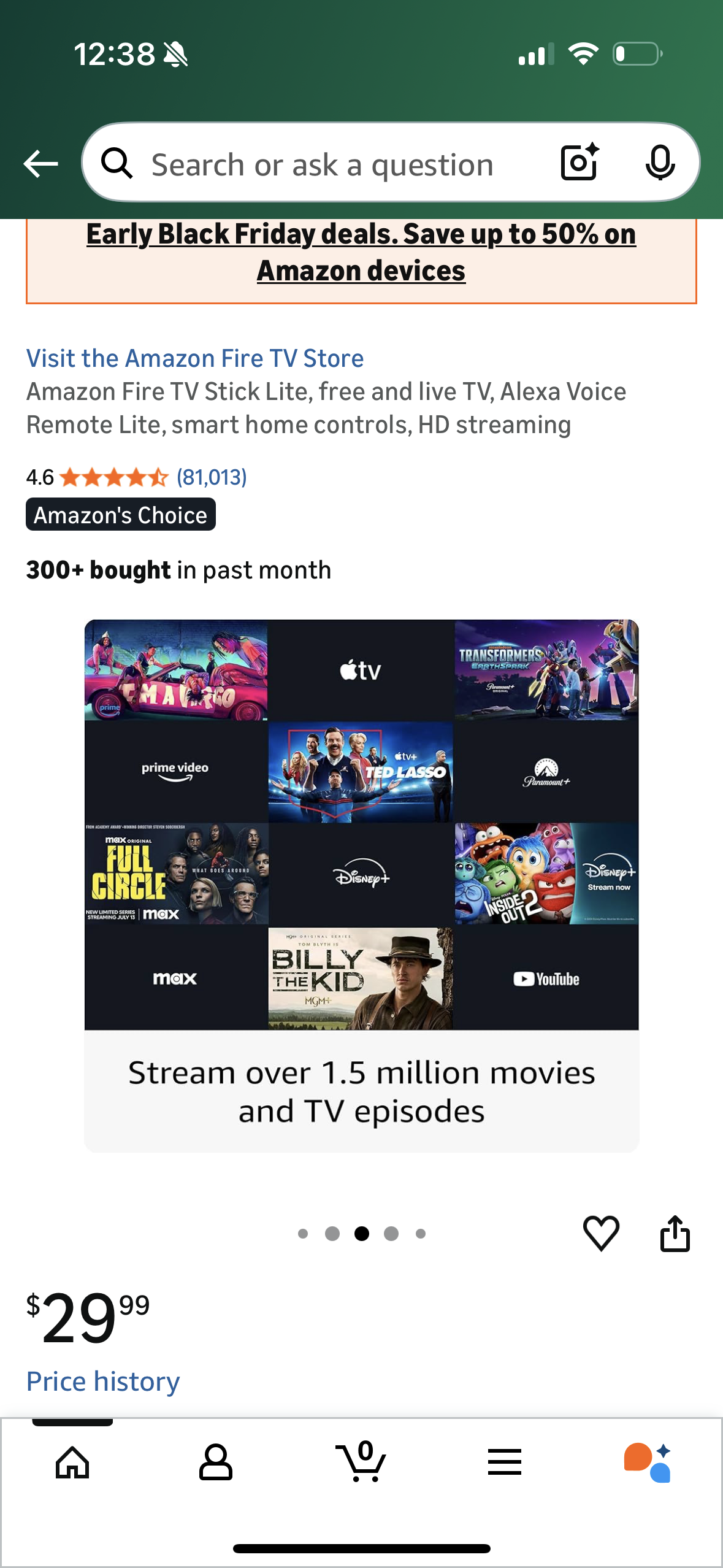 Amazon Fire TV Stick Lite, free and live TV, Alexa Voice Remote Lite, smart home controls, HD streaming