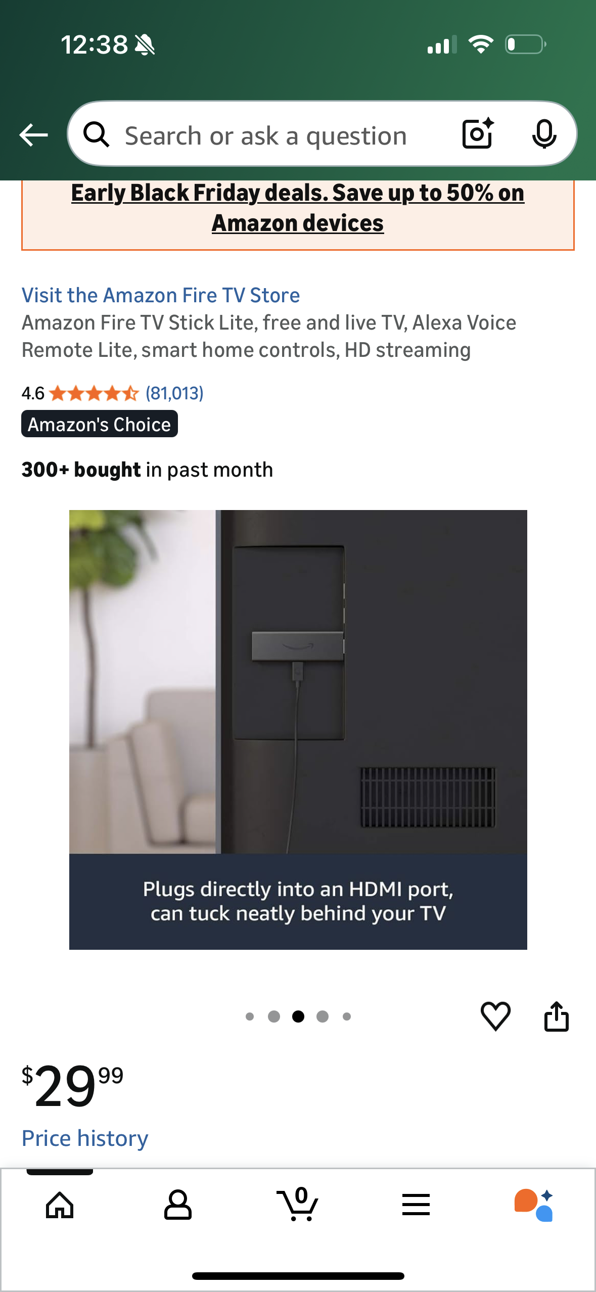 Amazon Fire TV Stick Lite, free and live TV, Alexa Voice Remote Lite, smart home controls, HD streaming