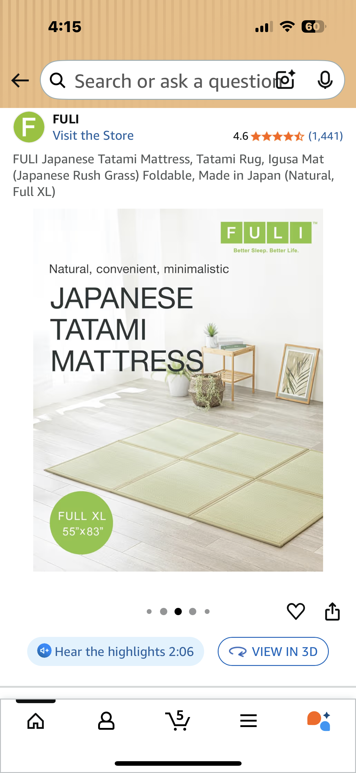 FULI Japanese Tatami Mattress, Tatami Rug, Igusa Mat (Japanese Rush Grass) Foldable, Made in Japan (Natural, Full XL) (B1132)