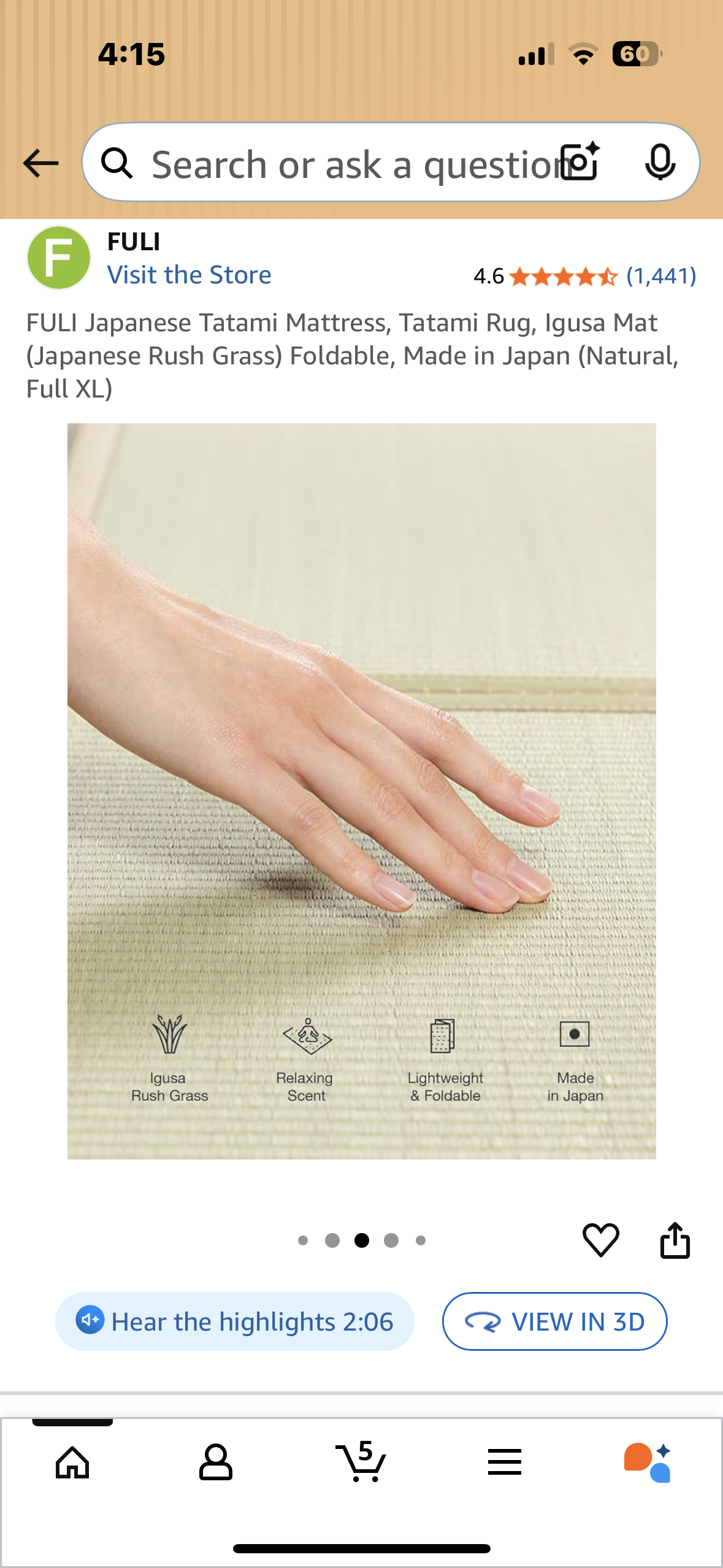 FULI Japanese Tatami Mattress, Tatami Rug, Igusa Mat (Japanese Rush Grass) Foldable, Made in Japan (Natural, Full XL) (B1132)