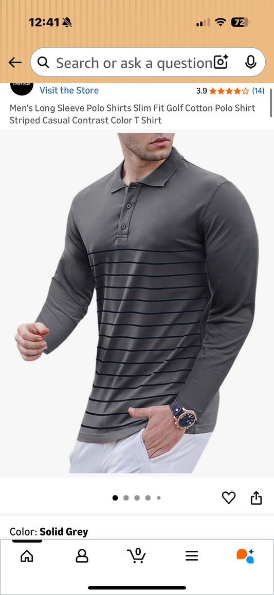 Men's Long Sleeve Polo Shirts Slim Fit Golf Cotton Polo Shirt Striped Casual Contrast Color T Shirt (Size XXL)