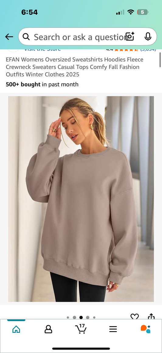 Women’s Oversized Fleece Crewneck Sweatshirt, Casual and Comfy (Size Medium)