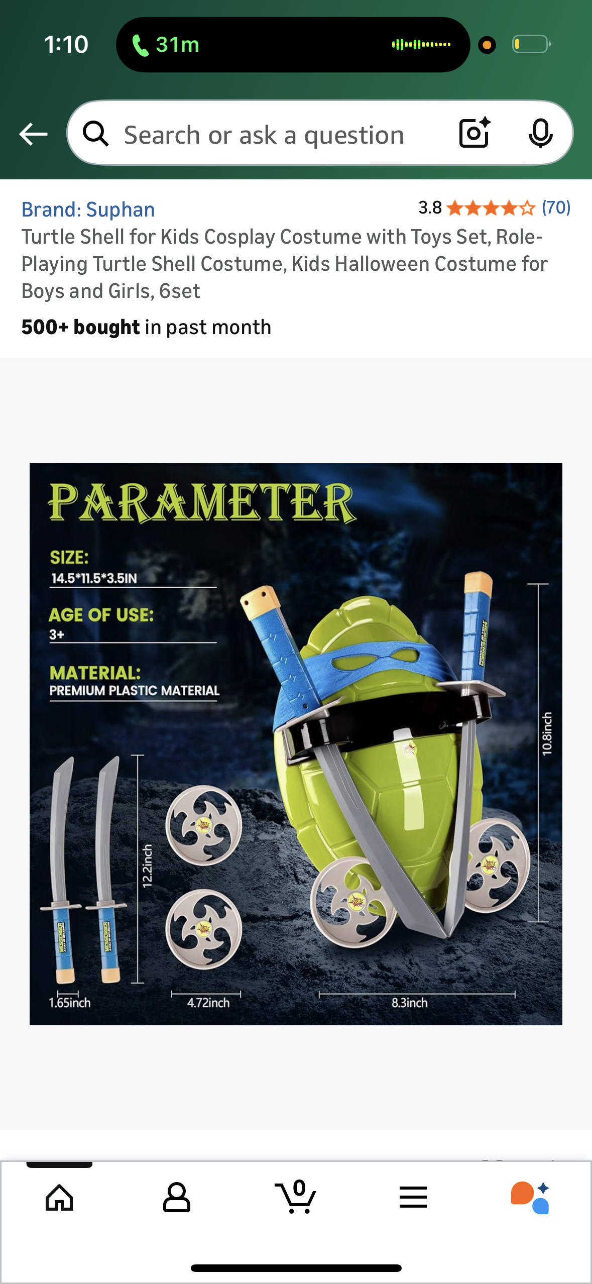 Turtle Shell for Kids Cosplay Costume with Toys Set, Role-Playing Turtle Shell Costume, Kids Halloween Costume for Boys and Girls, 6set