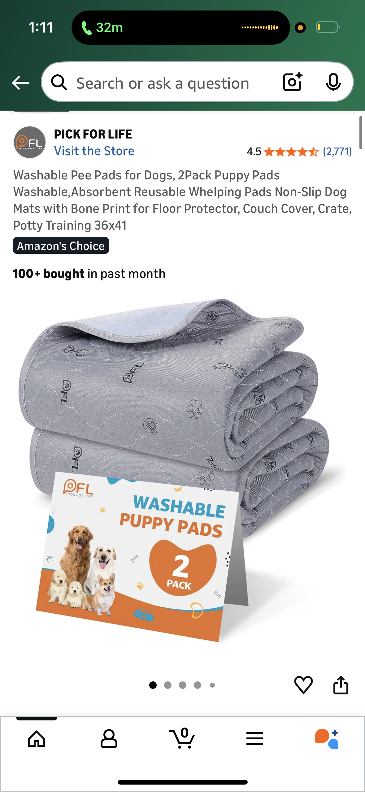 Washable Pee Pads for Dogs, 2Pack Puppy Pads Washable,Absorbent Reusable Whelping Pads Non-Slip Dog Mats with Bone Print for Floor Protector, Couch Cover, Crate, Potty Training 36x41
