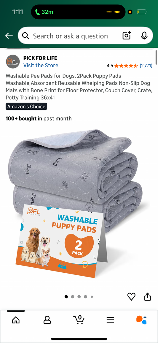 Washable Pee Pads for Dogs, 2Pack Puppy Pads Washable,Absorbent Reusable Whelping Pads Non-Slip Dog Mats with Bone Print for Floor Protector, Couch Cover, Crate, Potty Training 36x41