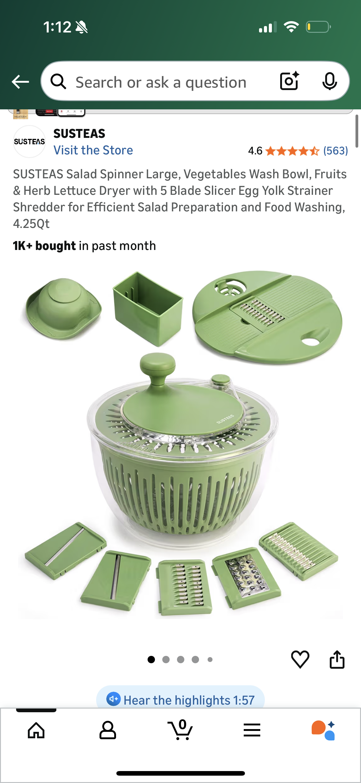 SUSTEAS Salad Spinner Large, Vegetables Wash Bowl, Fruits & Herb Lettuce Dryer with 5 Blade Slicer Egg Yolk Strainer Shredder for Efficient Salad Preparation and Food Washing, 4.25Qt