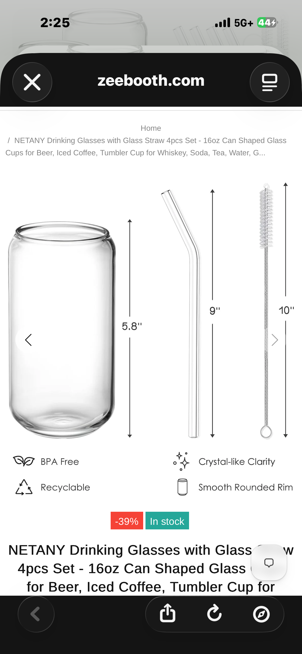 4pcs Set Drinking Glasses with Glass Straw - 16oz Can Shaped Glass Cups Set, Iced Coffee Mug, Cute Tumbler Cup, Whiskey, Choltail, Water 2 Cleaning Brushes
