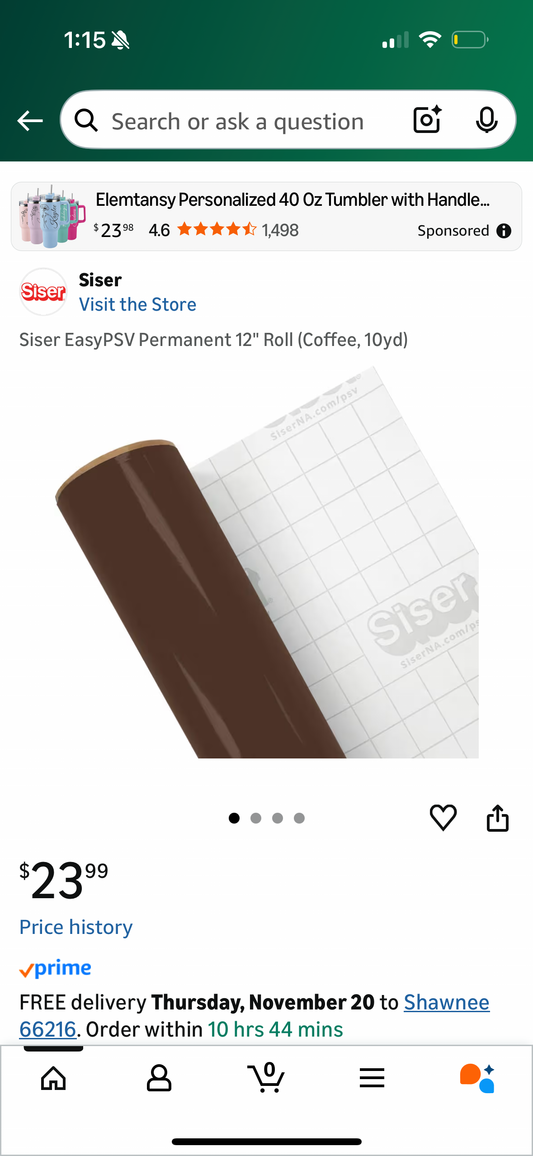 Siser EasyPSV Permanent 12" Roll (Coffee, 10yd)