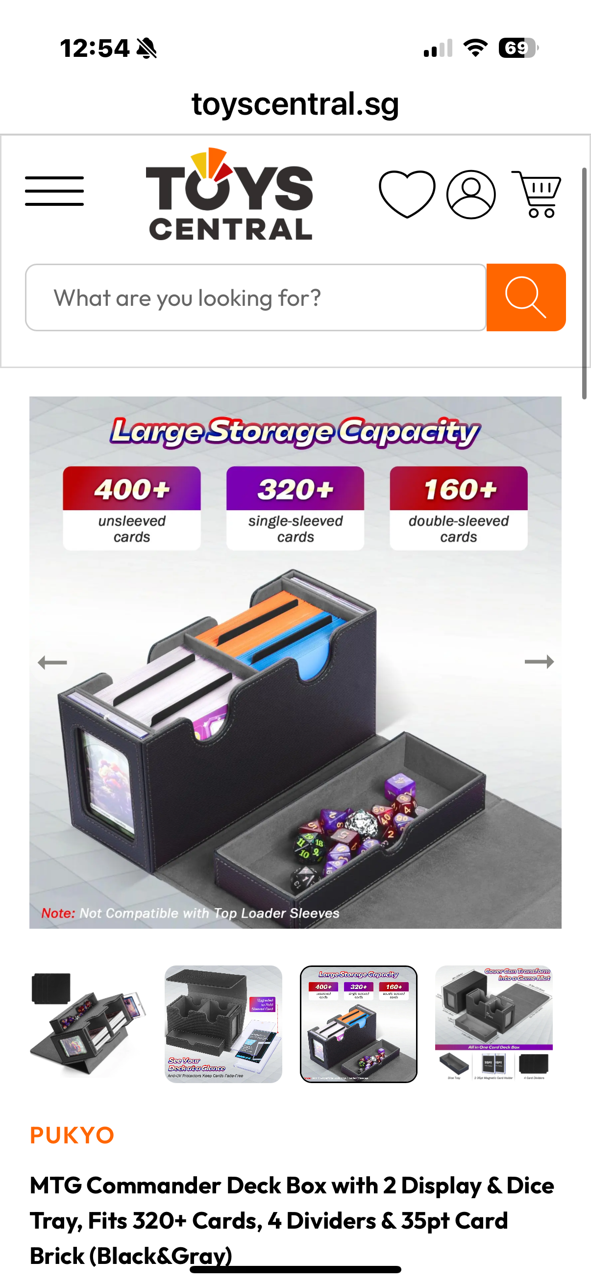 MTG Commander Deck Box with 2 Display & Dice Tray, Fits 320+ Cards, 4 Dividers & 35pt Card Brick (Black&Gray