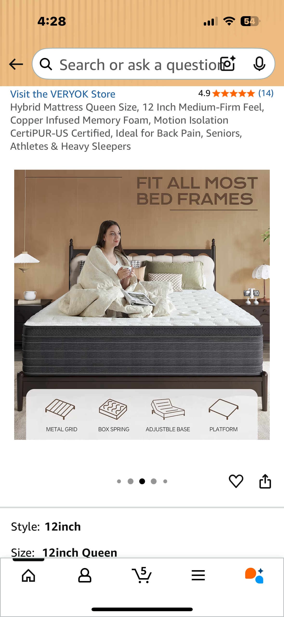 Queen Size Mattress, 12” (B1133)