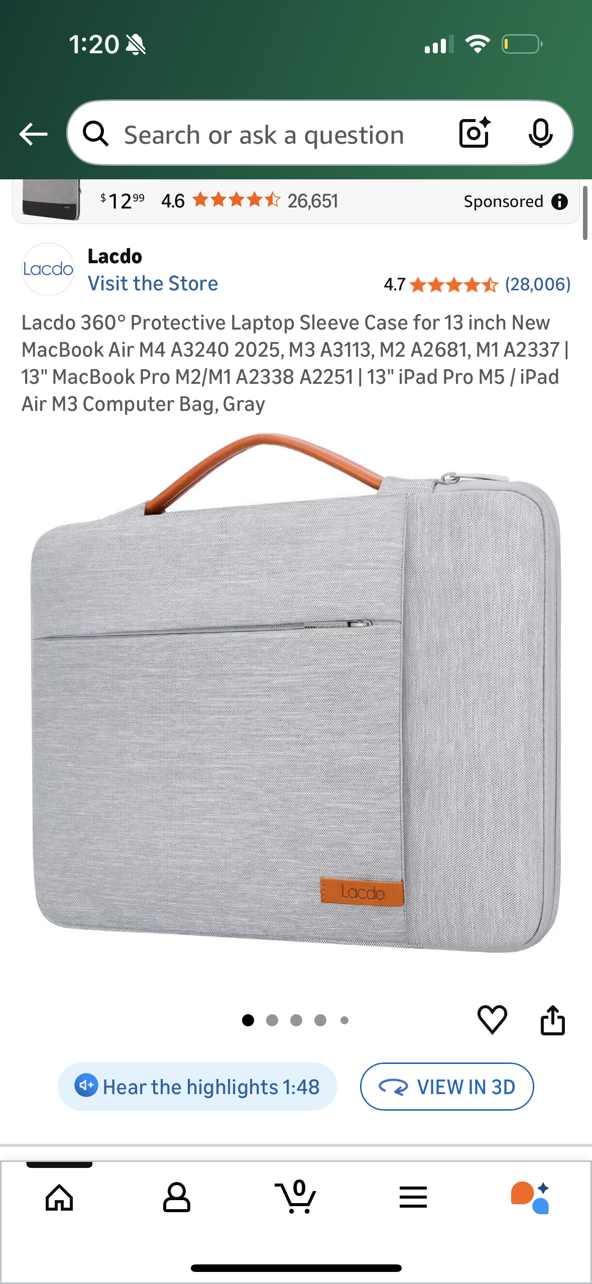 Lacdo 360° Protective Laptop Sleeve Case for 13 inch New MacBook Air M4 A3240 2025, M3 A3113, M2 A2681, M1 A2337 | 13" MacBook Pro M2/M1 A2338 A2251 | 13" iPad Pro M5 / iPad Air M3 Computer Bag, Gray