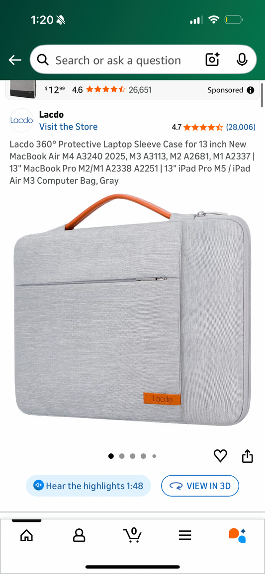 Lacdo 360° Protective Laptop Sleeve Case for 13 inch New MacBook Air M4 A3240 2025, M3 A3113, M2 A2681, M1 A2337 | 13" MacBook Pro M2/M1 A2338 A2251 | 13" iPad Pro M5 / iPad Air M3 Computer Bag, Gray