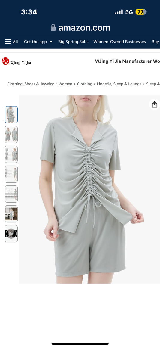 V-Neck Stylish Ruched Drawstring Dress, Two Piece Set of Royan Material Dress for Outdoor & Sleepwear Size XL