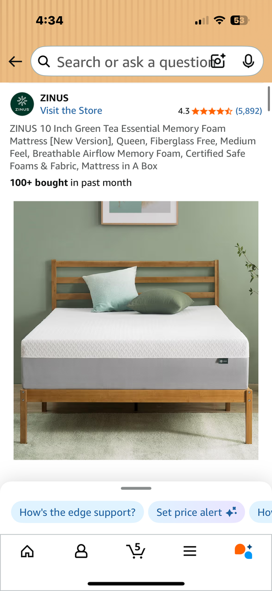 ZINUS Queen Size Green Tea Memory Foam Mattress (B1134)
