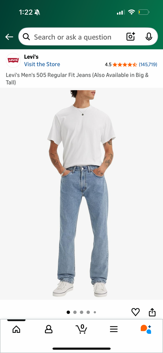 Levi's Men's 505 Regular Fit Jeans (Size 30W x 32L)