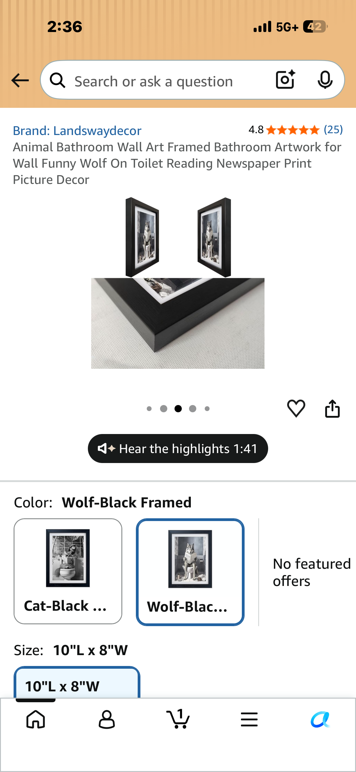 Animal Bathroom Wall Art Framed Bathroom Artwork for Wall Funny Wolf On Toilet Reading Newspaper Print Picture Decor