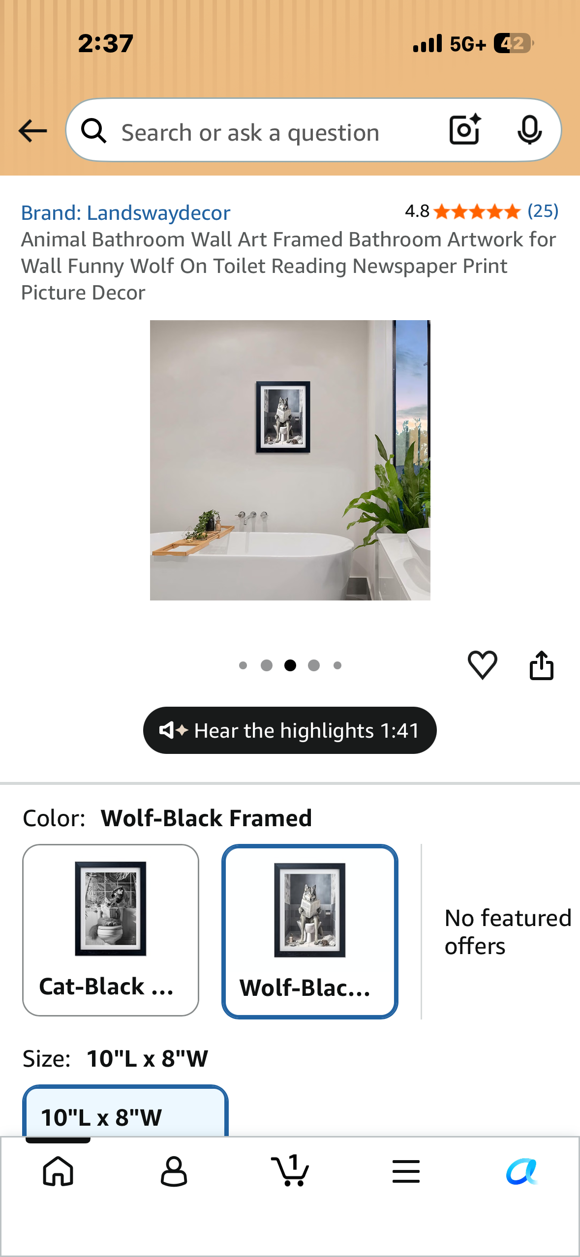 Animal Bathroom Wall Art Framed Bathroom Artwork for Wall Funny Wolf On Toilet Reading Newspaper Print Picture Decor