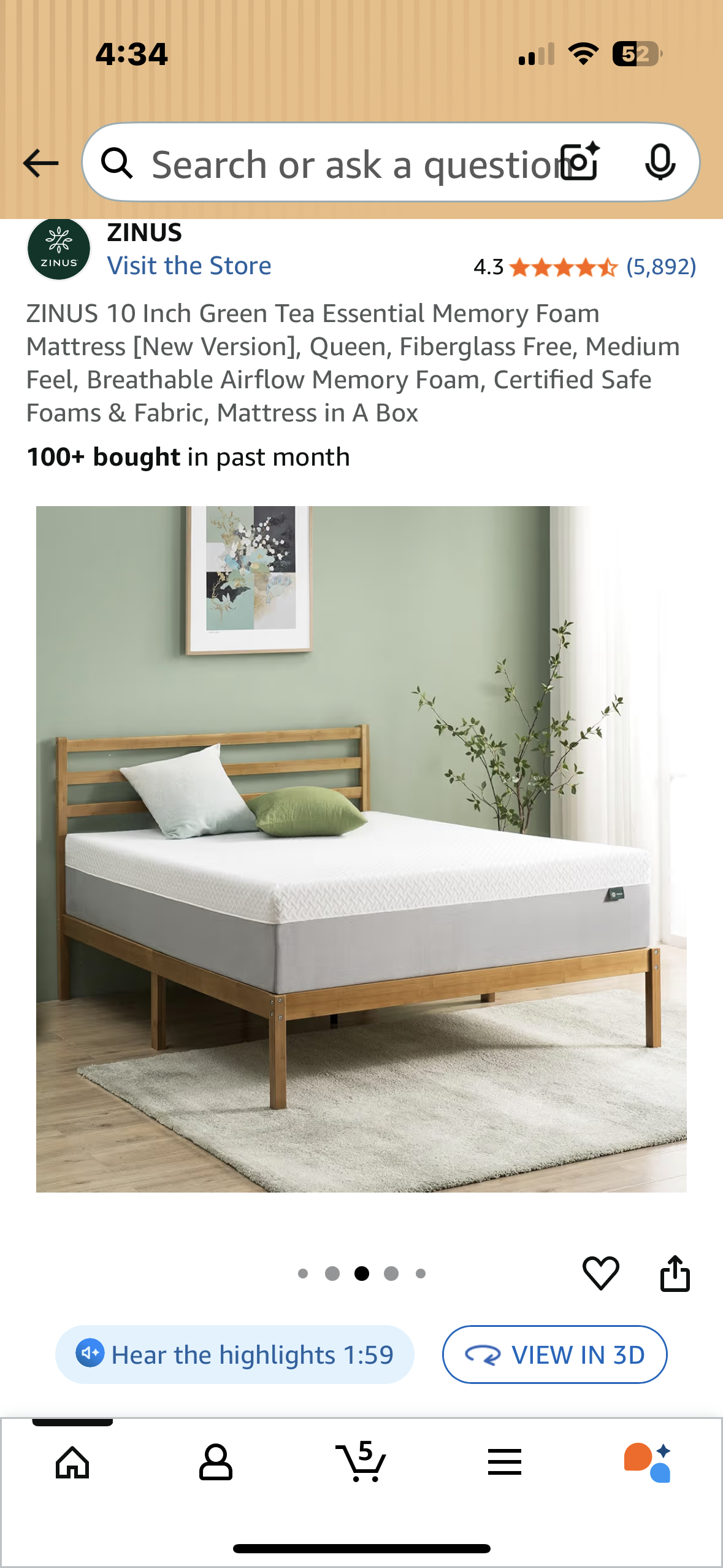 ZINUS Queen Size Green Tea Memory Foam Mattress (B1134)