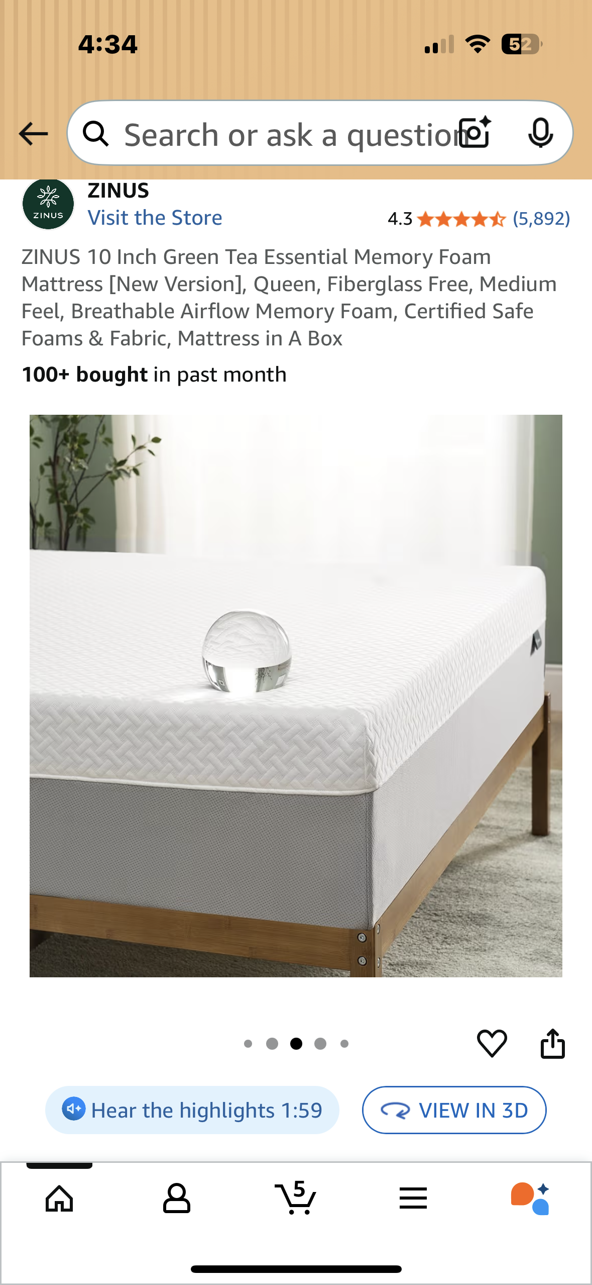 ZINUS Queen Size Green Tea Memory Foam Mattress (B1134)