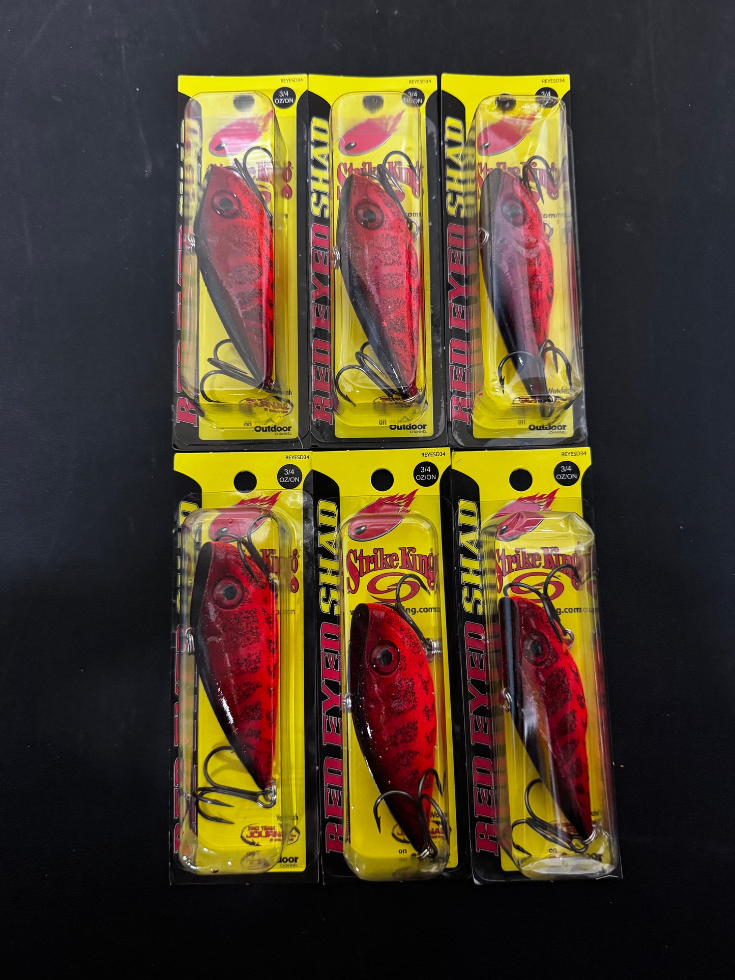 Strike King Red Eyed Shad Fishing Lure 6 Pack, Lipless Crankbait, Free-Floating Internal Rattles, 3D Eyes, Premium Size 3 Treble Hooks, 1/2-Ounce, Sinking