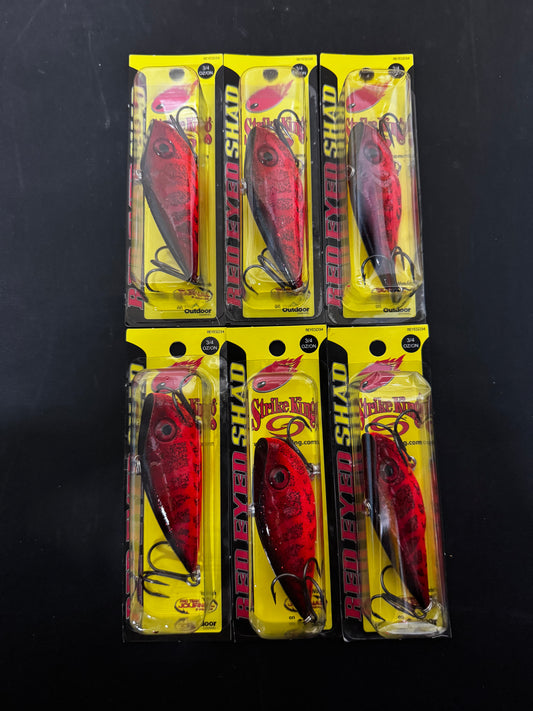 Strike King Red Eyed Shad Fishing Lure 6 Pack, Lipless Crankbait, Free-Floating Internal Rattles, 3D Eyes, Premium Size 3 Treble Hooks, 1/2-Ounce, Sinking