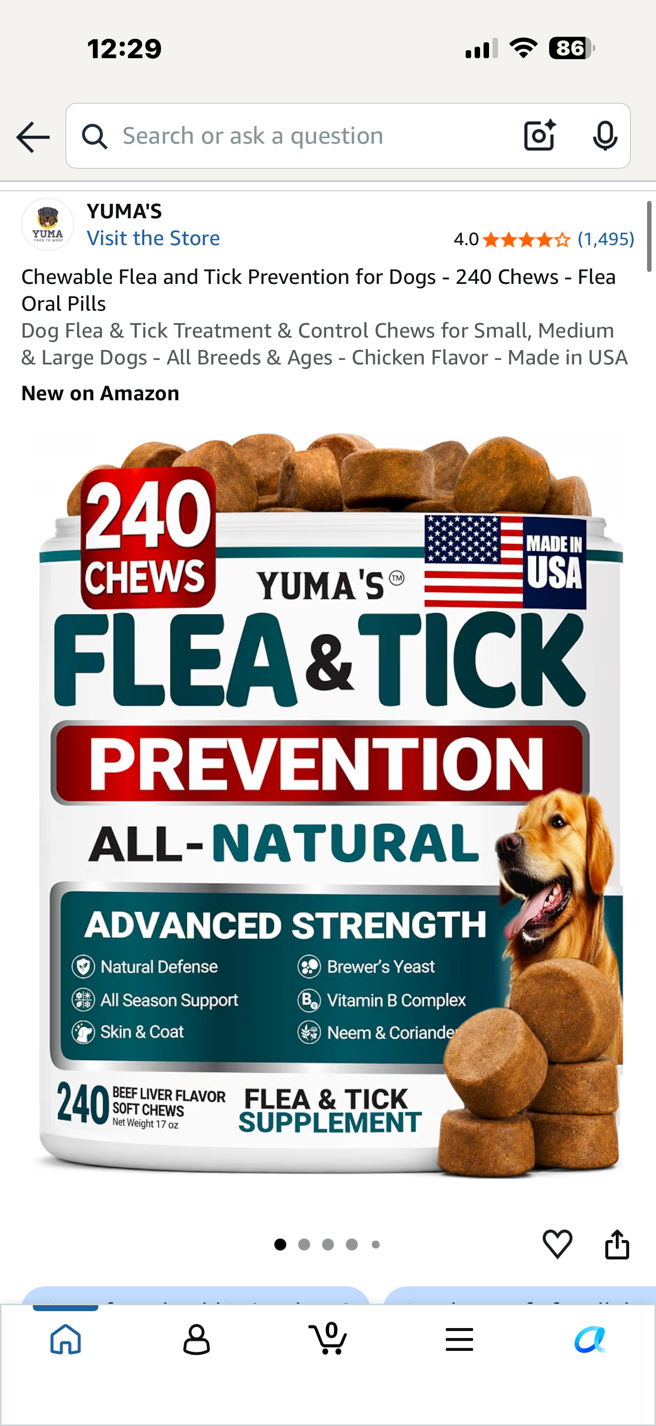 Chewable Flea and Tick Prevention for Dogs - 240 Chews - Flea Oral Pills Dog Flea & Tick Treatment & Control Chews for Small, Medium & Large Dogs - All Breeds & Ages - Chicken Flavor - Made in USA