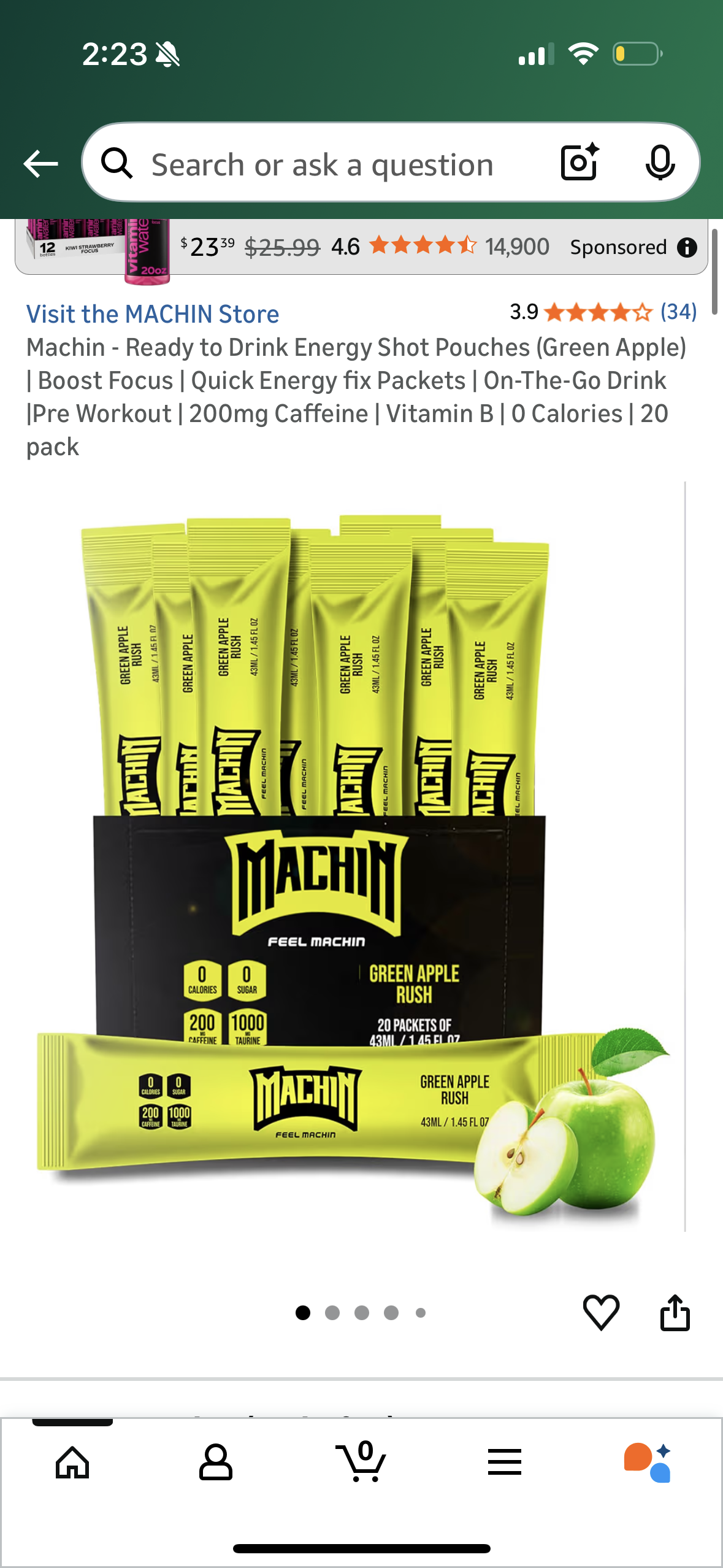 Machin - Ready to Drink Energy Shot Pouches (Green Apple) | Boost Focus | Quick Energy fix Packets | On-The-Go Drink |Pre Workout | 200mg Caffeine | Vitamin B | 0 Calories | 20 pack