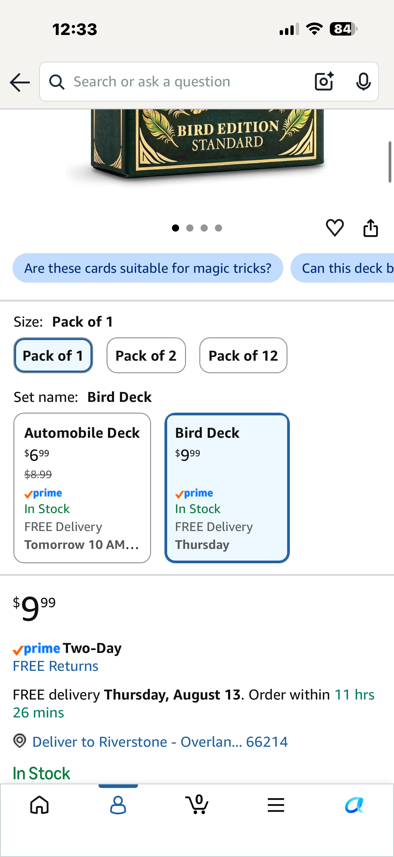 Bird Playing Cards (Single Deck) – Hand-Illustrated Wild Bird Species Deck | 310GSM Italian Linen Black-Core Poker Cards, 54 + Game Guide | Gift for Birdwatchers