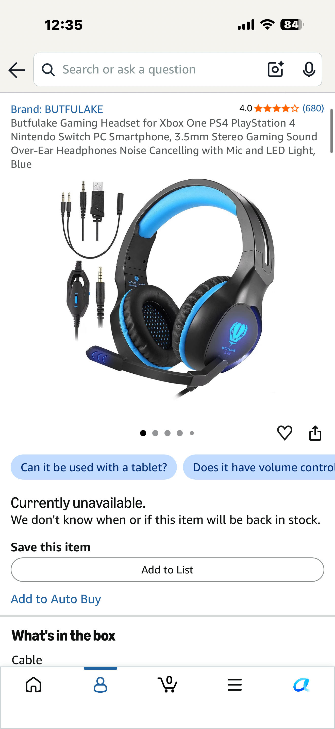 Butfulake Gaming Headset for Xbox One PS4 PlayStation 4 Nintendo Switch PC Smartphone, 3.5mm Stereo Gaming Sound Over-Ear Headphones Noise Cancelling with Mic and LED Light, Blue