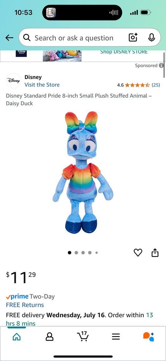 Disney Standard Pride 8-inch Small Plush Stuffed Animal – Daisy Duck