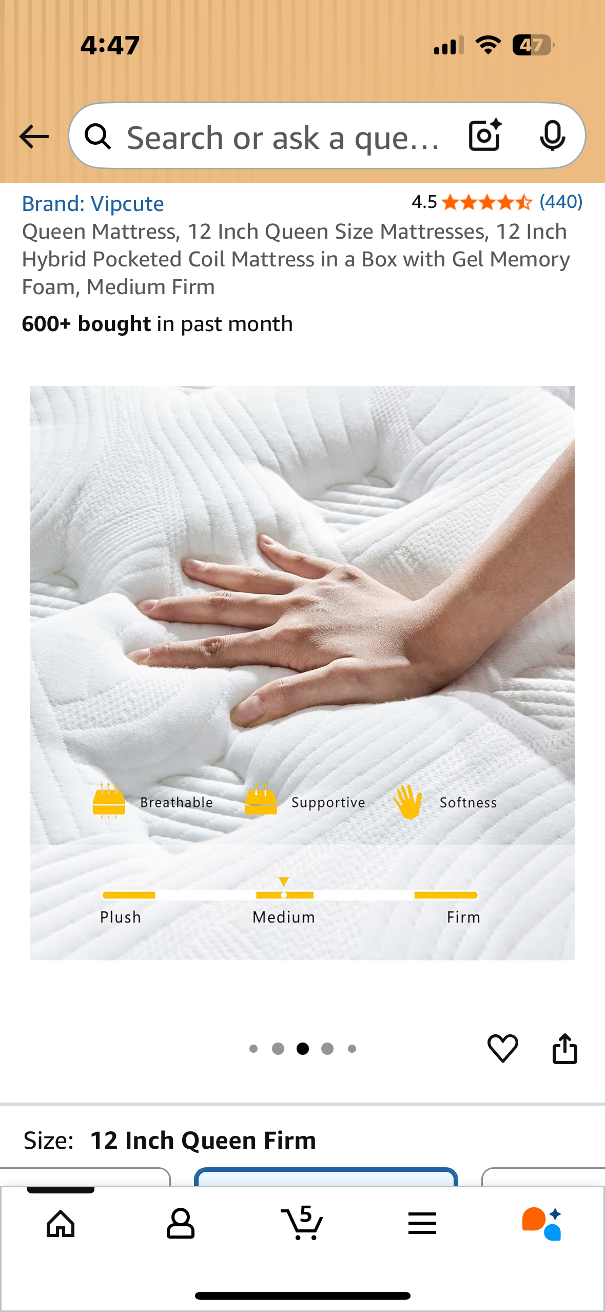 Queen Size Mattress, 12” (B1135)