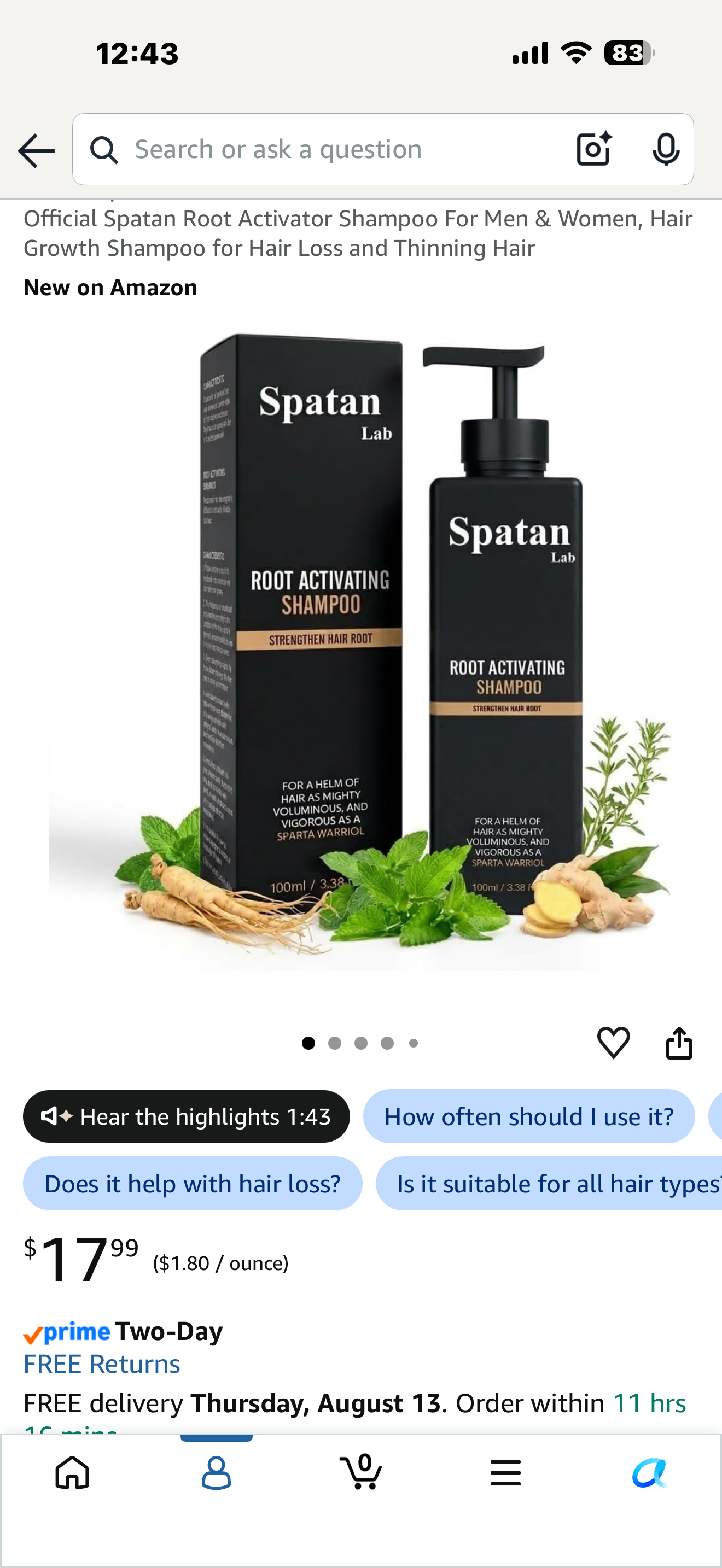 Official Spatan Root Activator Shampoo For Men & Women, Hair Growth Shampoo for Hair Loss and Thinning Hair