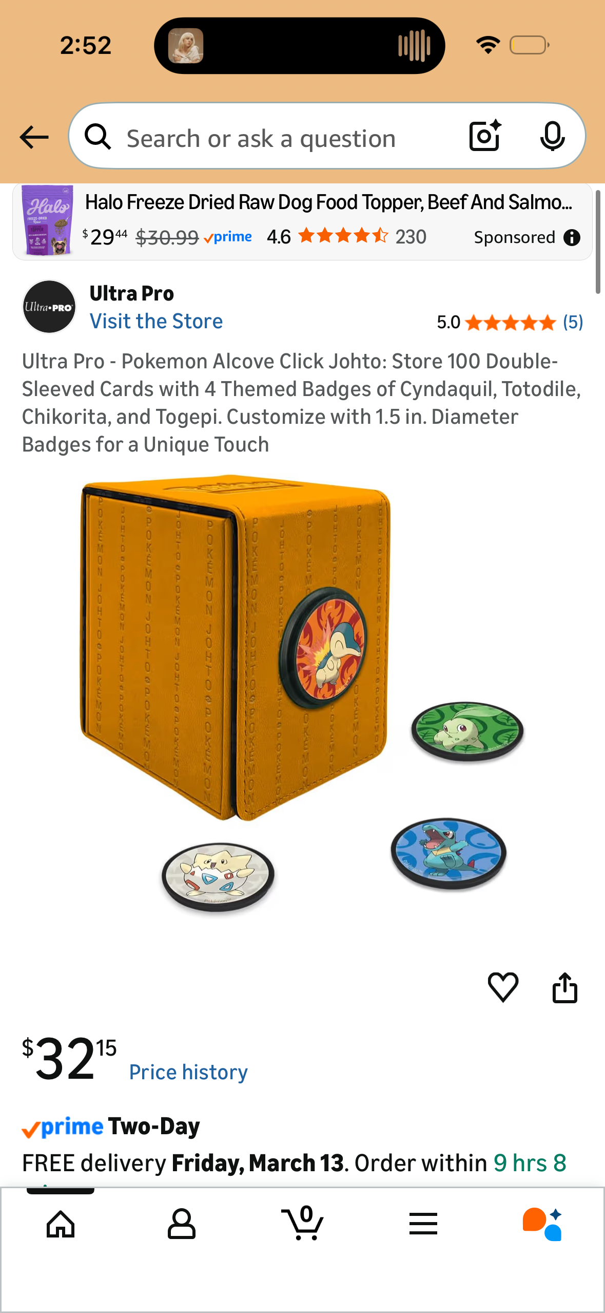 Ultra Pro - Pokemon Alcove Click Johto: Store 100 Double-Sleeved Cards with 4 Themed Badges of Cyndaquil, Totodile, Chikorita, and Togepi. Customize with 1.5 in. Diameter Badges for a Unique Touch