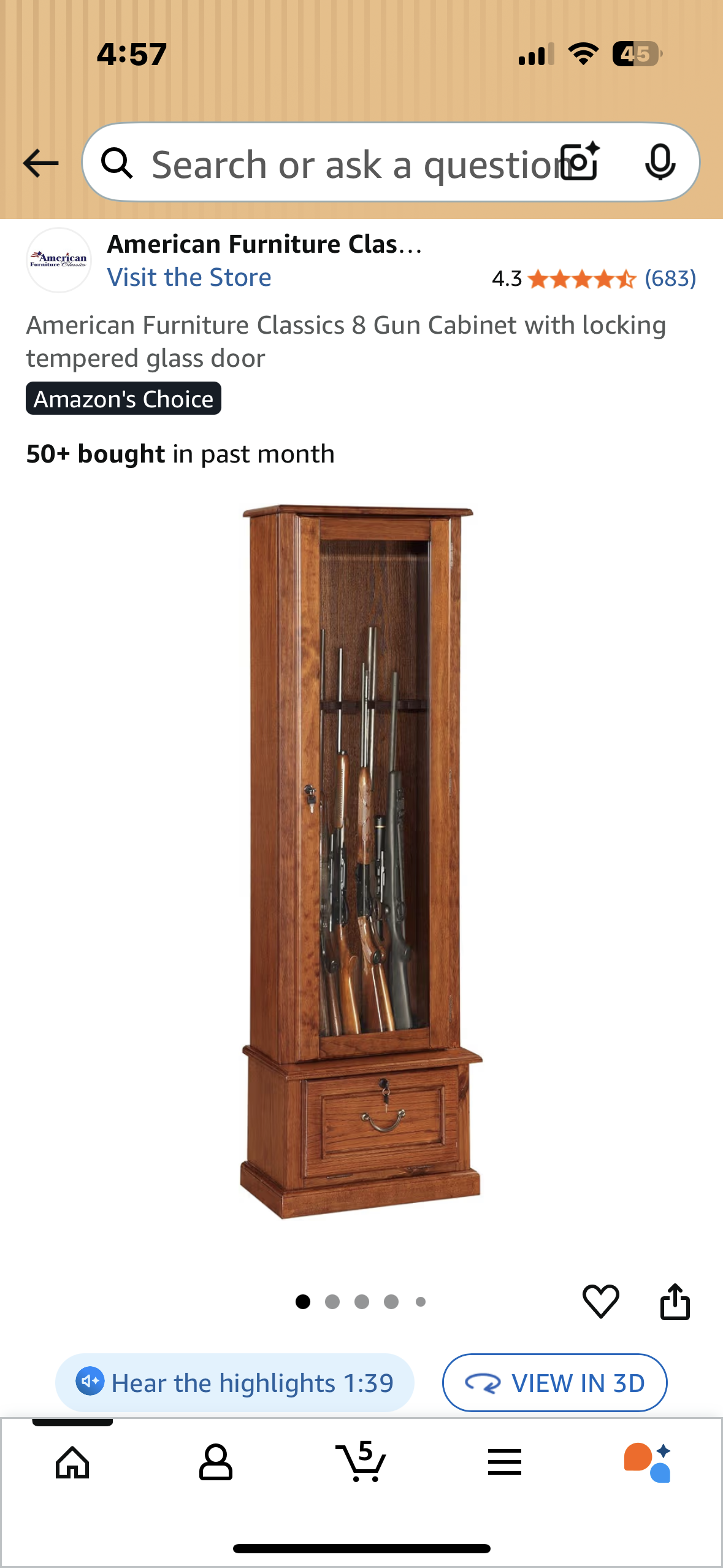 American Furniture Classics 8 Gun Cabinet with locking tempered glass door (R713)