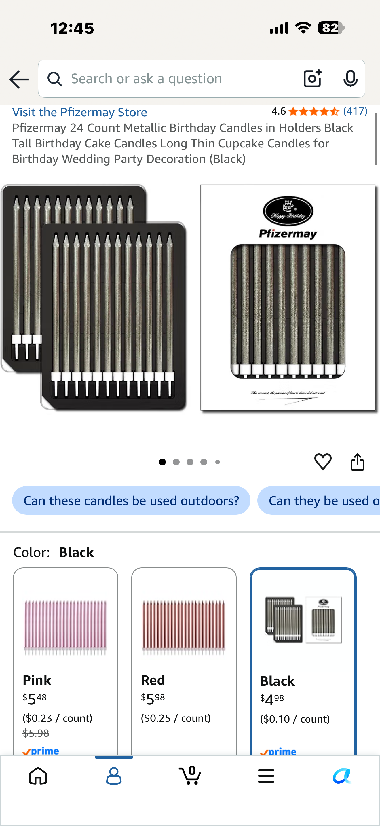 Pfizermay 24 Count Metallic Birthday Candles in Holders Black Tall Birthday Cake Candles Long Thin Cupcake Candles for Birthday Wedding Party Decoration (Black)