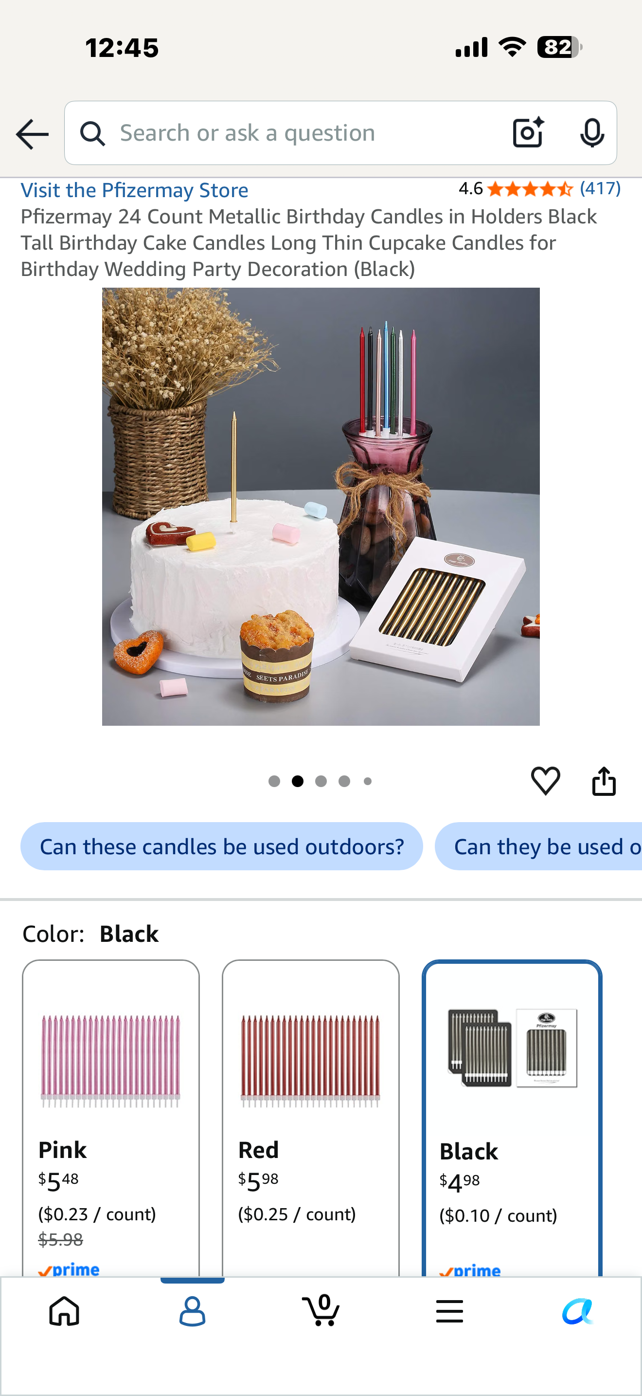 Pfizermay 24 Count Metallic Birthday Candles in Holders Black Tall Birthday Cake Candles Long Thin Cupcake Candles for Birthday Wedding Party Decoration (Black)