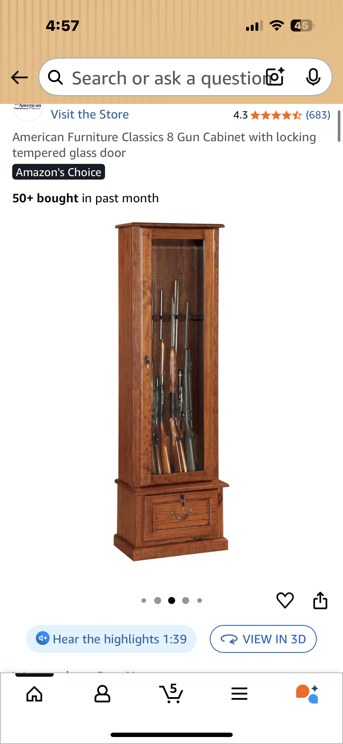 American Furniture Classics 8 Gun Cabinet with locking tempered glass door (R713)