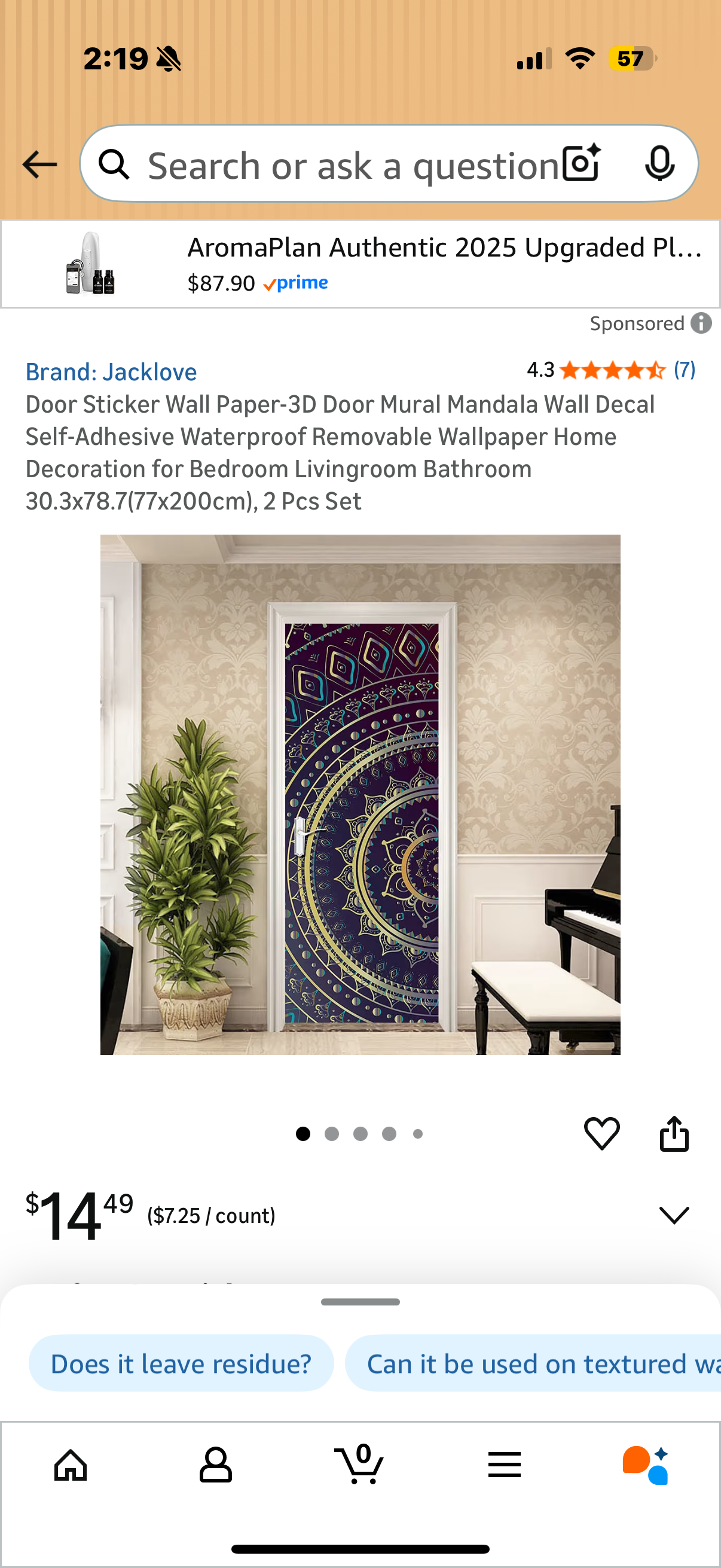 Door Sticker Wall Paper-3D Door Mural Mandala Wall Decal Self-Adhesive Waterproof Removable Wallpaper Home Decoration for Bedroom Livingroom Bathroom 30.3x78.7(77x200cm), 2 Pcs Set