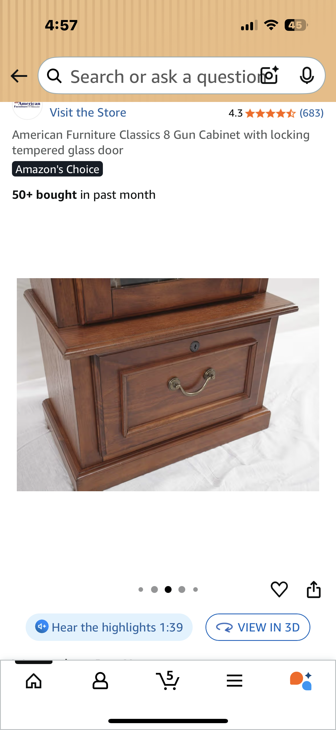 American Furniture Classics 8 Gun Cabinet with locking tempered glass door (R713)