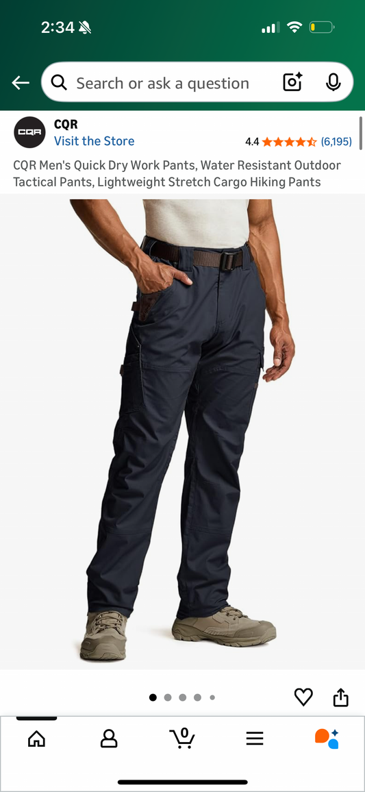 Men's Quick Dry Work Pants, Water Resistant Outdoor Tactical Pants, Lightweight Stretch Cargo Hiking Pants (Size 38W x 30L)