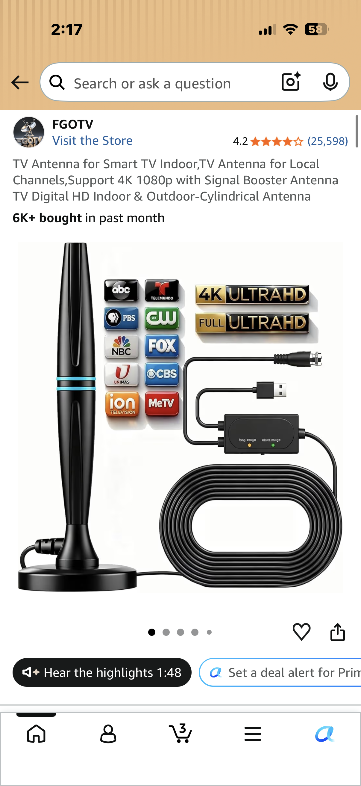 TV Antenna for Smart TV Indoor,TV Antenna for Local Channels,Support 4K 1080p with Signal Booster Antenna TV Digital HD Indoor & Outdoor-Cylindrical Antenna