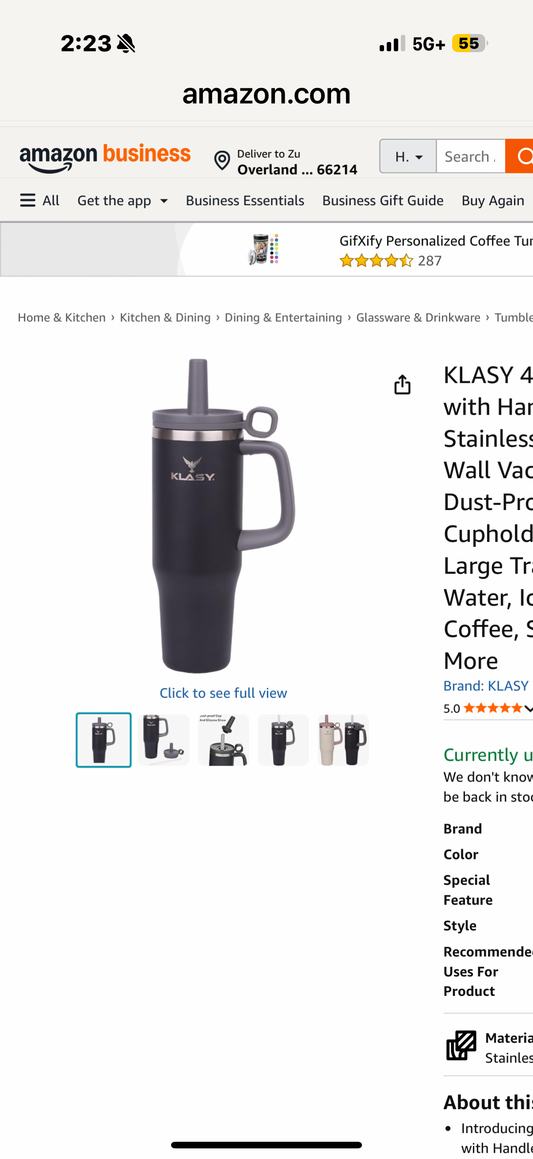 KLASY 40 oz Tumbler with Handle and Straw | Stainless Steel, Double Wall Vacuum Insulated, Dust-Proof Cap | Cupholder friendly | Large Travel Mug for Water, Iced Tea or Coffee, Smoothie and More